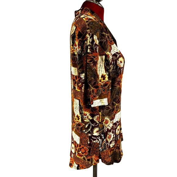 Vintage short sleeve blouse top 100% silk brown gold maroon shirt by TESS size S - Picture 5 of 8